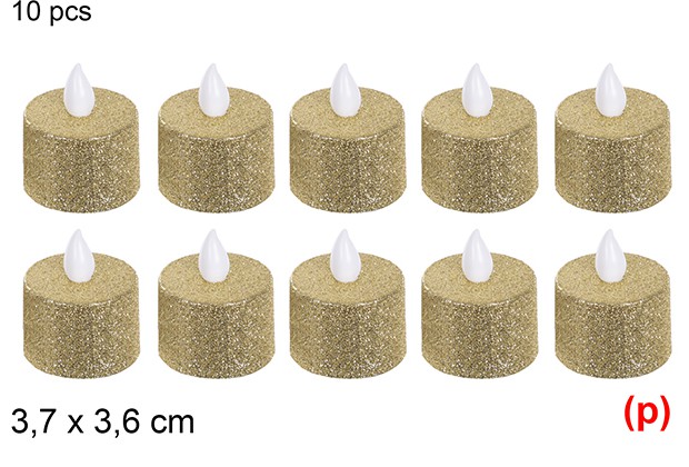 10 velas led purpurina oro 3.7x3.6cm