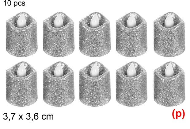 10 velas led purpurina plata 3.7x4cm