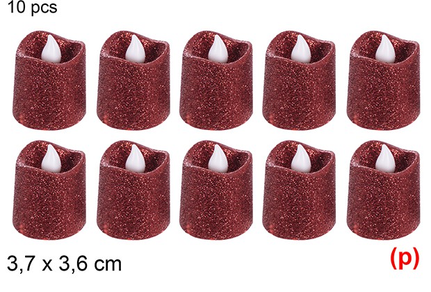 10 velas led purpurina roja 3.7x4cm
