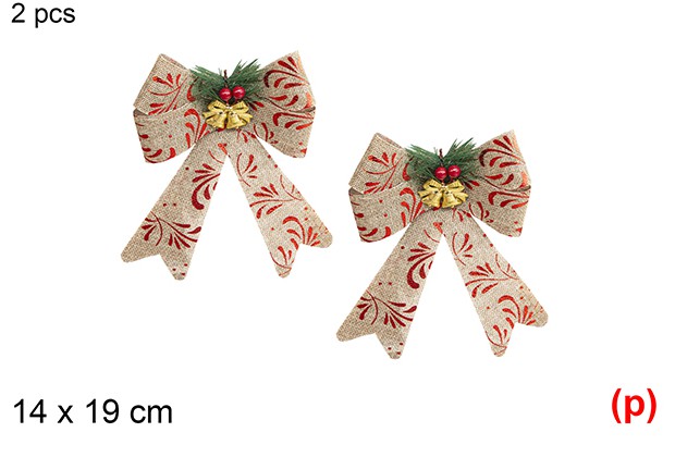 2 lazos navidad decorado con piña y campana 14x19cm