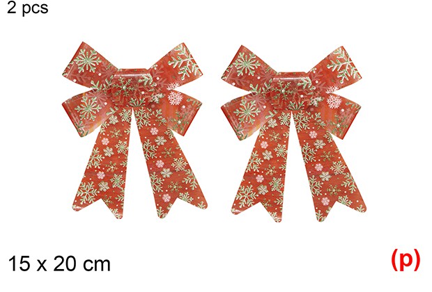 2 lazos navidad decorado copo de nieve 15x20cm