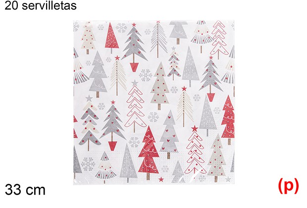 20 servilletas blanca decorada arbol de navidad 33cm