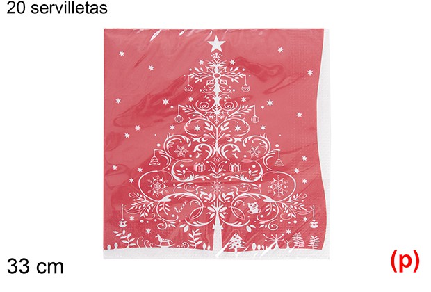 20 servilletas decorada arbol de navidad roja 33cm