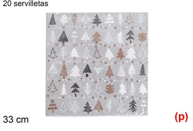 20 servilletas gris decorada arbol de navidad 33cm