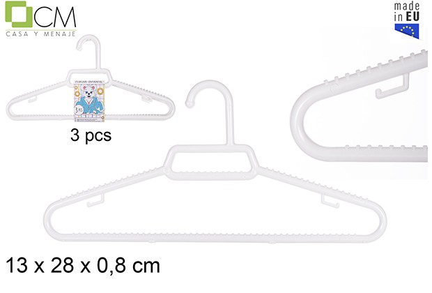 3 perchas plastico blanca infantil