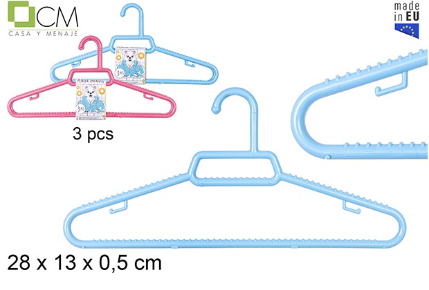 3 perchas plastico col.sur.infantil
