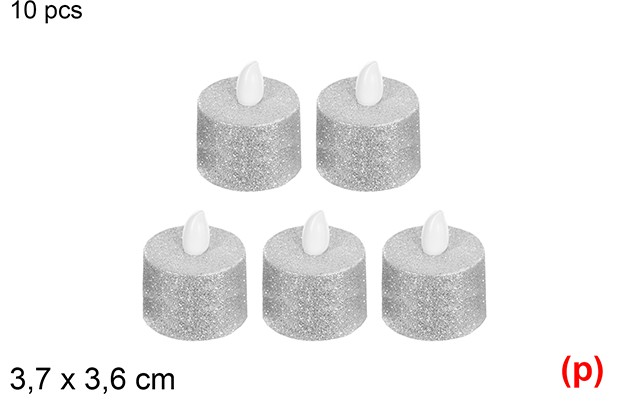 5 velas led purpurina plata 3.7x3.6cm