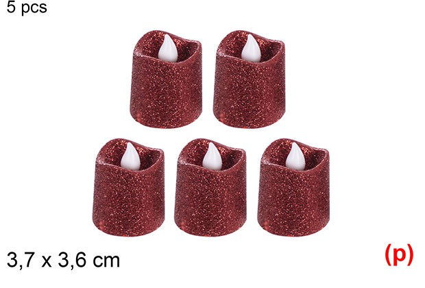 5 velas led purpurina roja 3.7x4cm