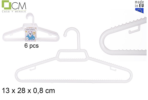 6 perchas plastico blanca infantil