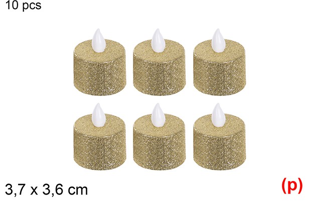 6 velas led purpurina oro 3.7x3.6cm