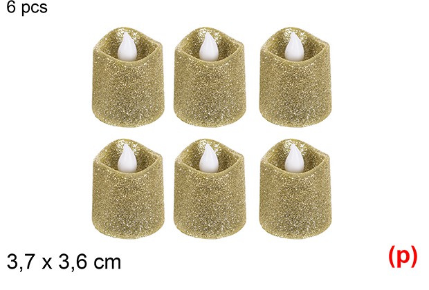 6 velas led purpurina oro 3.7x4cm
