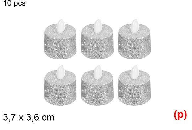 6 velas led purpurina plata 3.7x3.6cm
