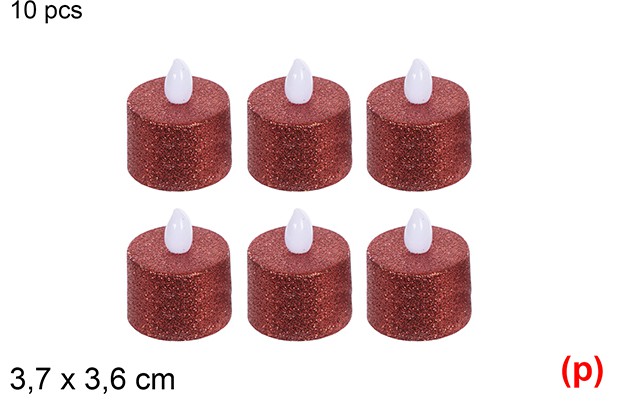 6 velas led purpurina roja 3.7x3.6cm