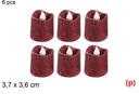 6 velas led purpurina roja 3.7x4cm