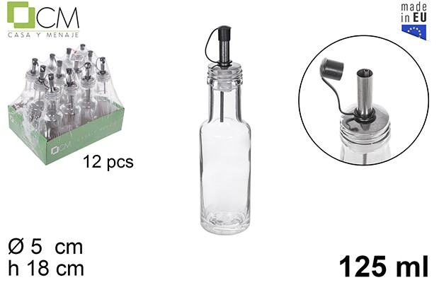 Aceitera vinajera cristal redonda tapon acero antigoteo 125ml