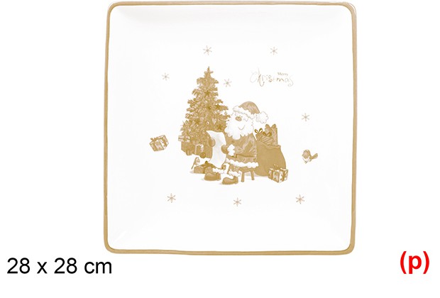 Bandeja ceramica navidad oro new 28x28cm