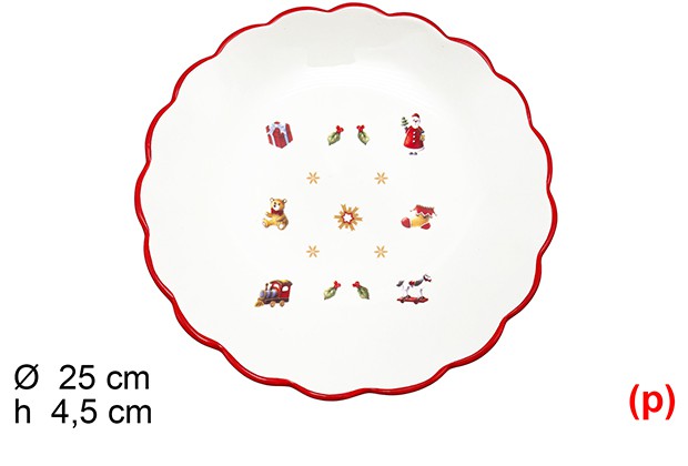 Bandeja ceramica redonda figuras navidad 25x25x5cm