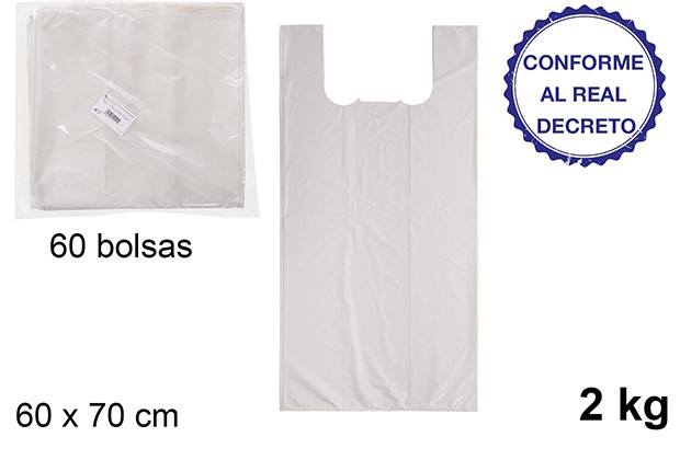 Bolsa camiseta blanca reciclable 2kg 60x70