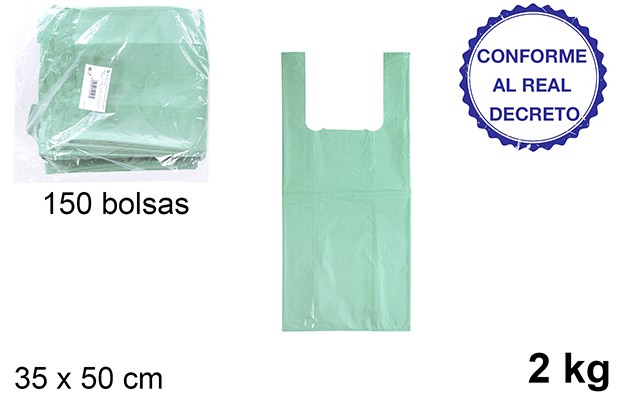 Bolsa camiseta verde reciclable 2kg 35x50