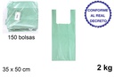 Bolsa camiseta verde reciclable 2kg 35x50