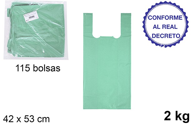 Bolsa camiseta verde reciclable 2kg 42x53