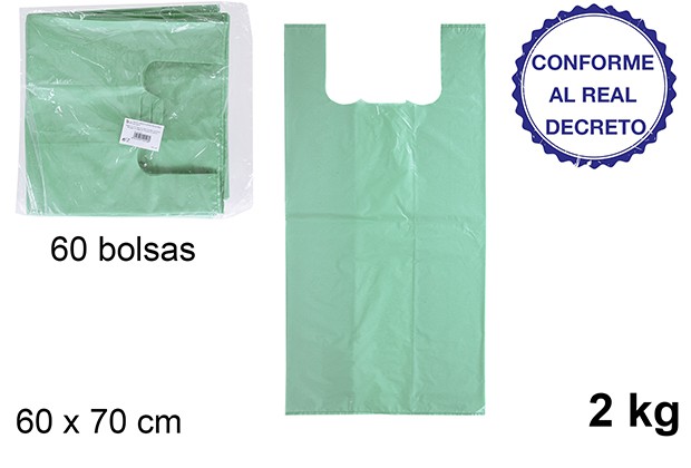Bolsa camiseta verde reciclable 2kg 60x70
