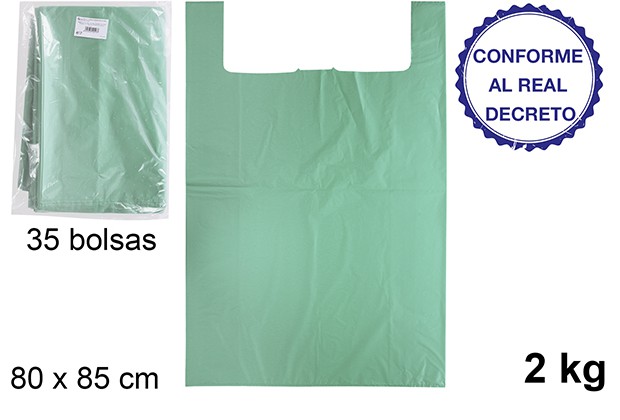 Bolsa camiseta verde reciclable 2kg 80x85