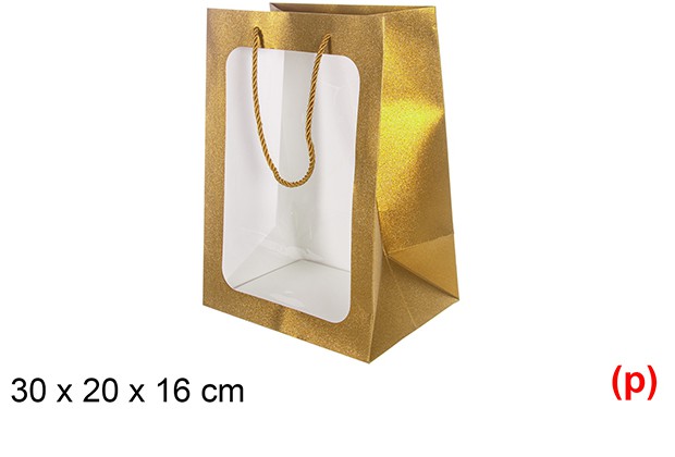 Bolsa regalo c/ventana oro 30x20x16cm