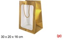 Bolsa regalo c/ventana oro 30x20x16cm