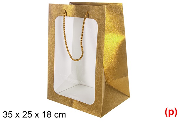 Bolsa regalo c/ventana oro 35x25x18cm