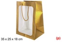 Bolsa regalo c/ventana oro 35x25x18cm
