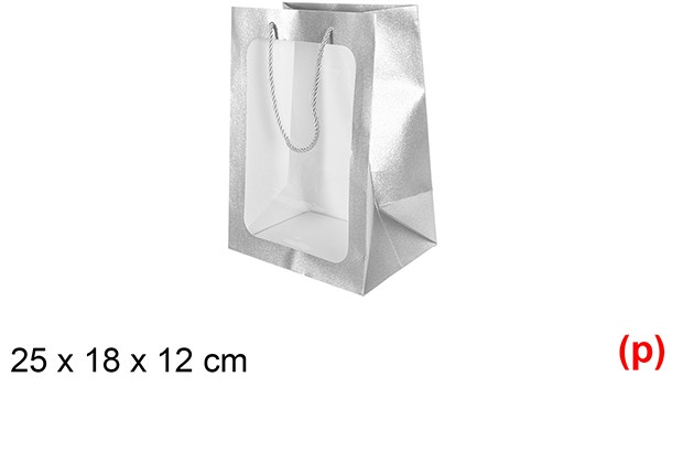 Bolsa regalo c/ventana plata 25x18x12cm