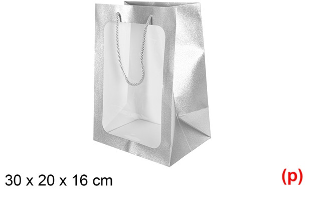 Bolsa regalo c/ventana plata 30x20x16cm