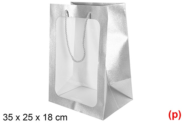 Bolsa regalo c/ventana plata 35x25x18cm