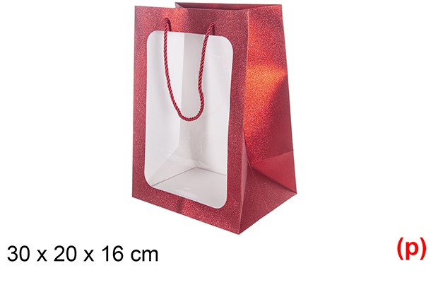 Bolsa regalo c/ventana roja 30x20x16cm