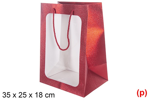 Bolsa regalo c/ventana roja 35x25x18cm