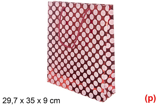 Bolsa regalo decorada puntos rosa 35x29.7x9cm