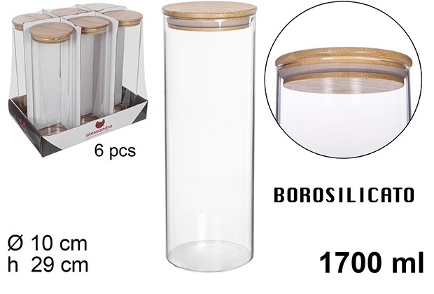 Bote borosilicato tapa bambu 1700ml