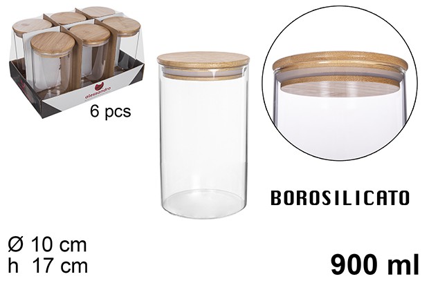 Bote borosilicato tapa bambu 900ml