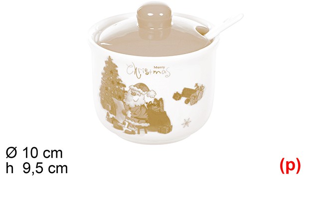 Bote ceramica con cuchara navidad oro new 10x10x9.5cm
