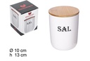 Bote cocina ceramica blanca con tapa bambu letrero sal