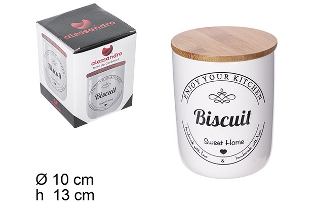 Bote cocina ceramica blanca tapa bambu deco biscuit