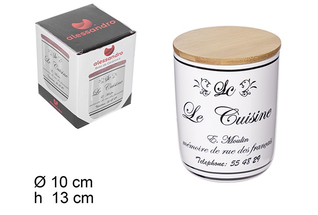 Bote cocina ceramica blanca tapa bambu deco le cuisine