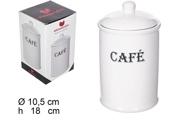 Bote cocina con tapa ceramica blanca letrero cafe
