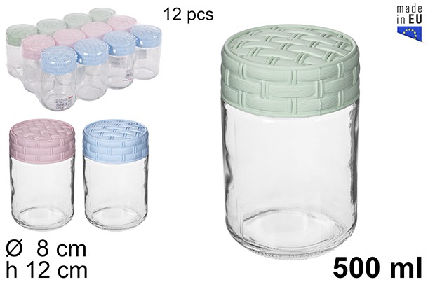 Bote cristal 500ml tapa rattan colores pastel