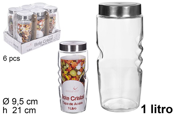 Bote cristal tapa acero 1 litro