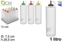 Bote salsa 1l plastico transparente tapa colores surtidos