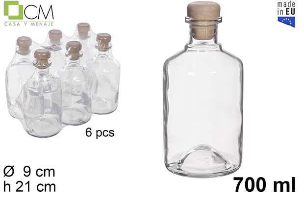 Botella cristal alquimia tapon plastico 700 ml.