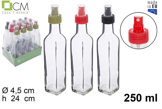 Botella cristal cuadrada con pulverizado 250ml colores
