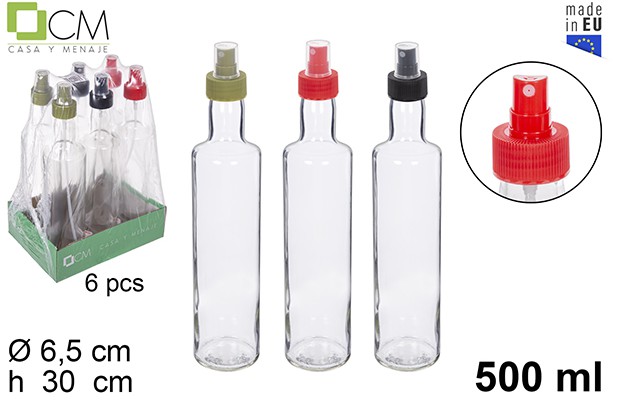 Botella cristal redonda con pulverizador 500ml colores